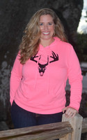 Plus size Neon Pink pullover hoodie with black velvet deer skull