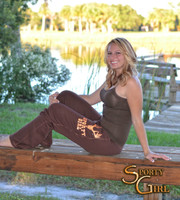 Womens Brown lounge pants with neon orange Sporty Girl Glitter
