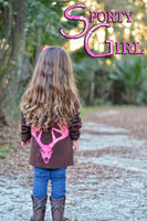 Little Girls Brown ziip hoodie with neon pink deer skull