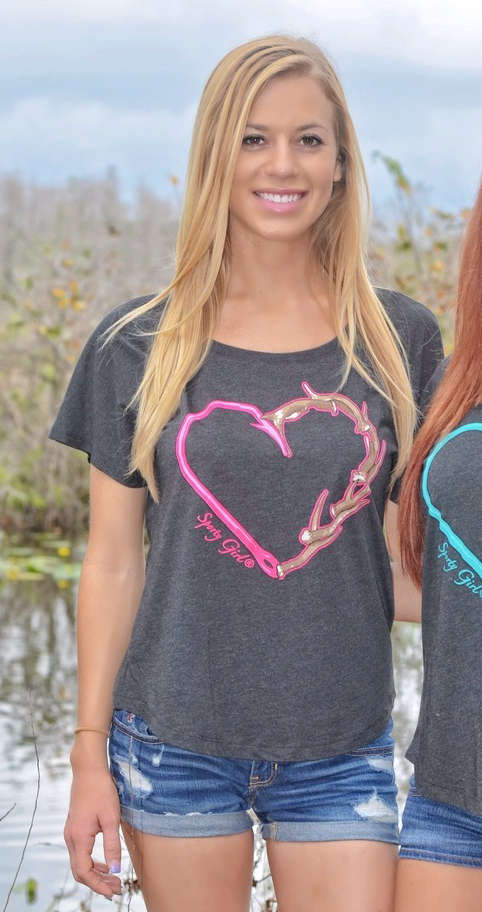 heart hook and antler black women's loose fitting hunting and fishing  shirts pink and mint