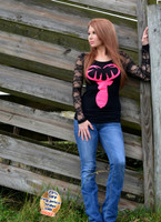 Sexy Lace back long sleeve with neon pink buck heart