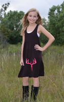 Kids youth onesize Brown with neon pink  deer skull dress