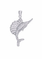 Sterling Silver Rhodium Plated crystal Sailfish  necklace 