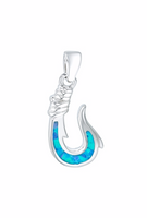 Sterling Silver Blue Opal Fish Hook Pendant 