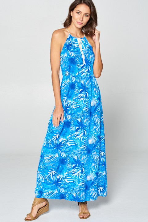 tropical leaf maxi dress