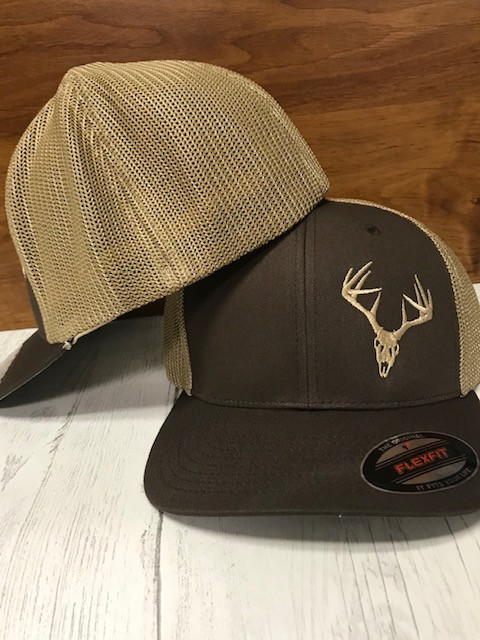 deer hunting mens hat flexfit brown mesh back big buck skull country boy hat