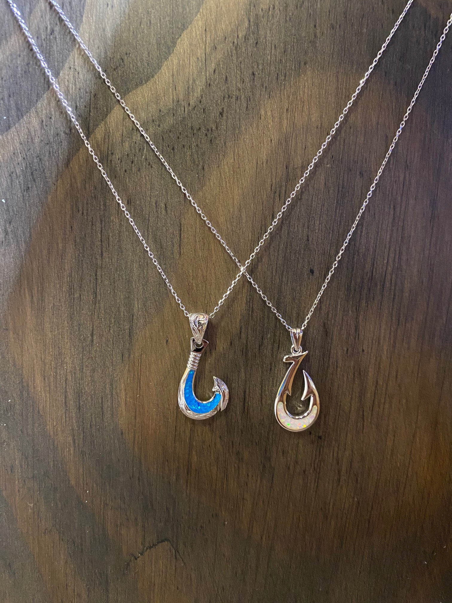 OPAL sterling silver fish hook necklace - Sporty Girl Apparel