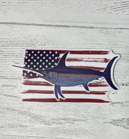 SWORDFISH with american flag  sticker 4.5  inch  wide