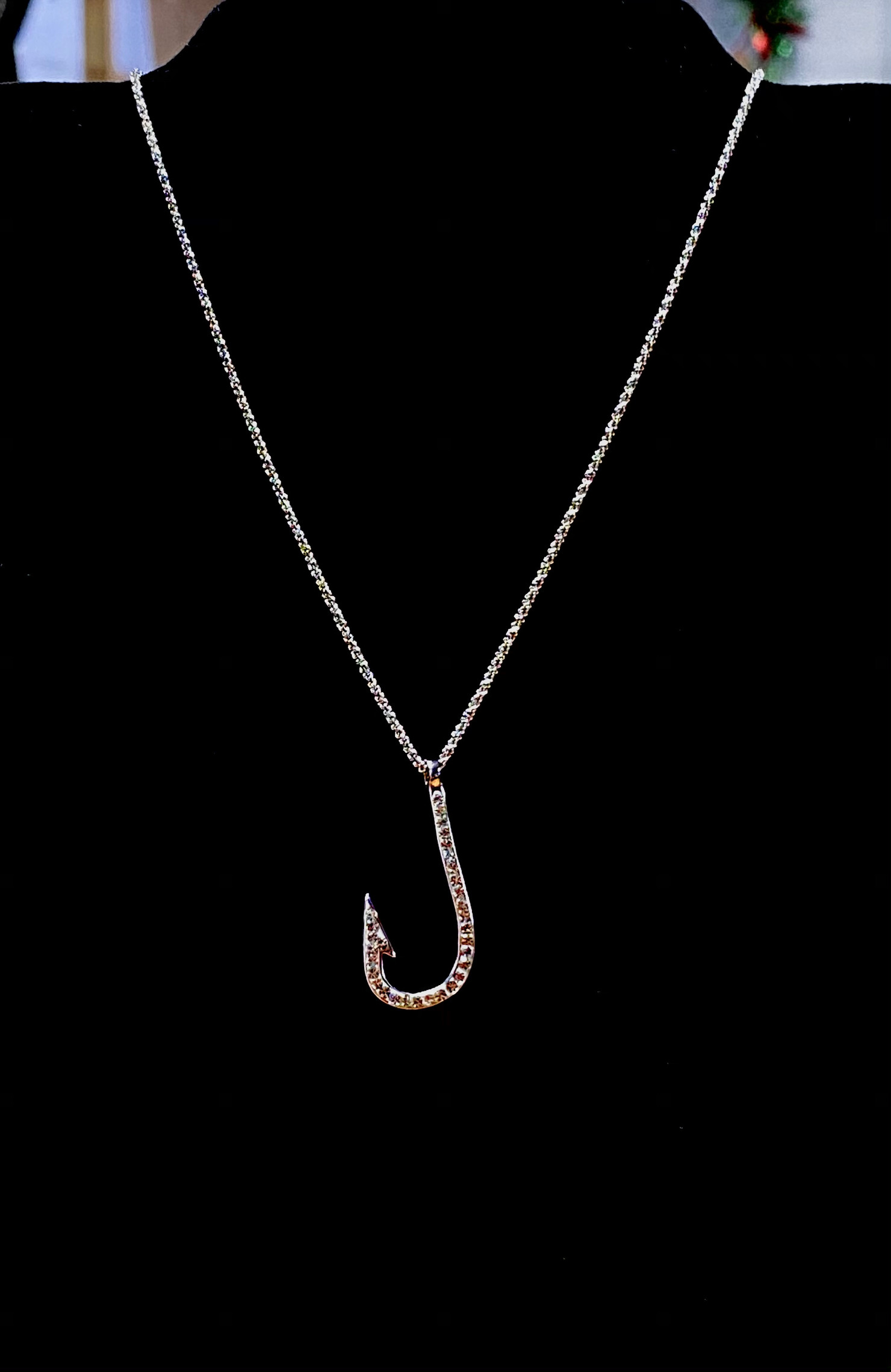 Sterling Silver Crystal fishing hook necklace - Sporty Girl Apparel