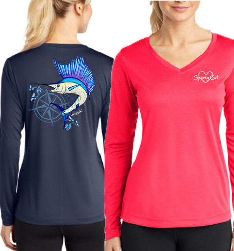 V neck Sporty Girl Sun Protection sailfish longsleeve shirt - Sporty Girl  Apparel