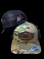 Multicam camo snap back with buck and american flag 