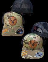 Circle Buck Head LEATHER PATCH Multicam cam snap back or Flex Fit 