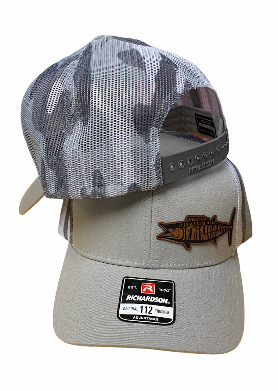 Gray with gray camo mesh back LEATHER WAHOO patch SNAPBACK hat
