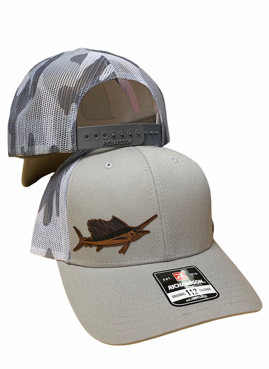 Copy of Gray with gray camo mesh back LEATHER SAILFISH patch