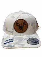 circle buck head LEATHER PATCH  White Multicam cam snap back or Flex Fit 