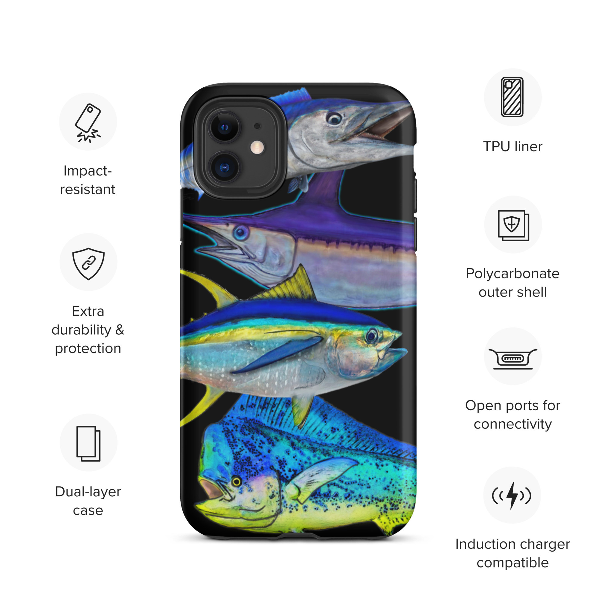 MIX FISH with black background Tough iPhone case - Sporty Girl Apparel