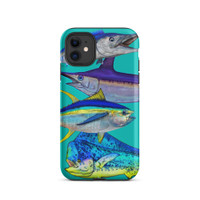 teal background mix fish Tough iPhone case