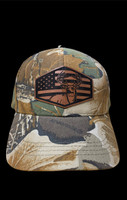 Advantage camo velcro hat- leather patch buck with flag