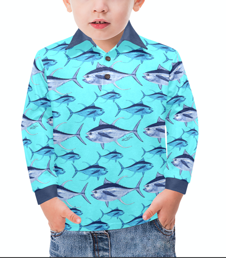 toddler and youth yellowfin Tuna fishing polo shirt longsleeve