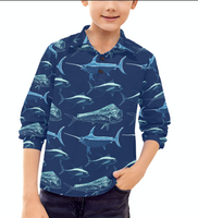 Bluetones  swordfish, tuna, mahi long sleeve polo shirt toddler-kids