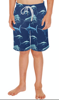 Navy fish youth board shorts