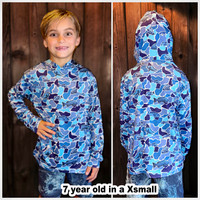 Blue camo bottom fish  kids - todddlers sun protection hoodie 