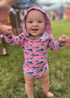 Watermelon Pink fish Premium Baby SPF Sun Protection Onesie with hood