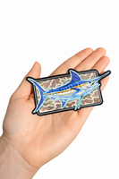   small 4 inch inch wide blue marlin with blue outline