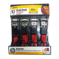 4Pc 10' Ratchet Tie Downs With S-Hooks - CGL-84027