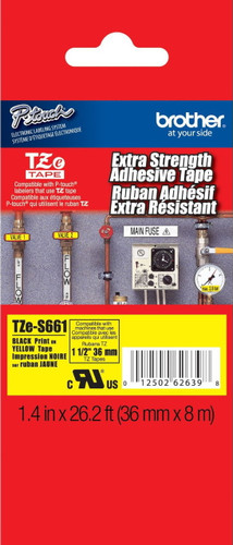 TZeS661 Black On Yellow Extra Strength Ptouch Tape