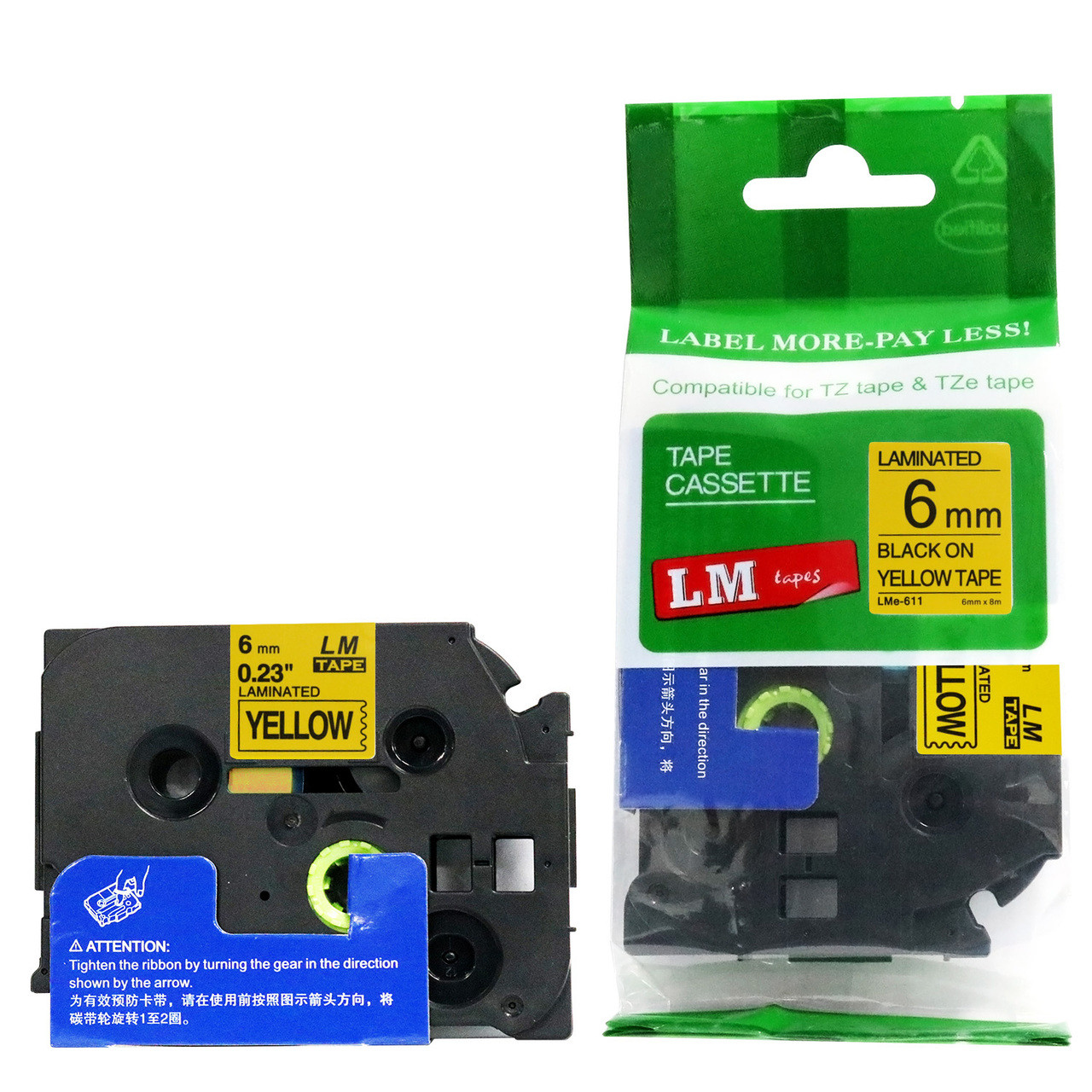 flexible tape TZ2 TZE TZ FX611 black on yellow 6mm x 8m fits TZ BROTHER labeller 