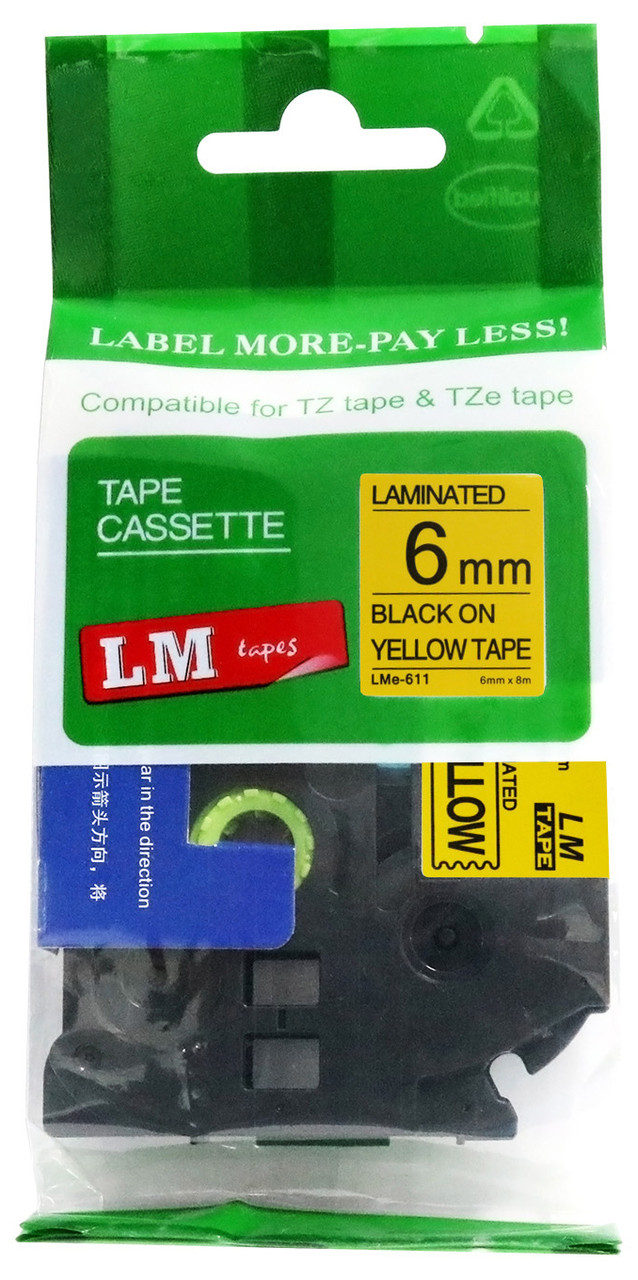 flexible tape TZ2 TZE TZ FX611 black on yellow 6mm x 8m fits TZ BROTHER labeller 