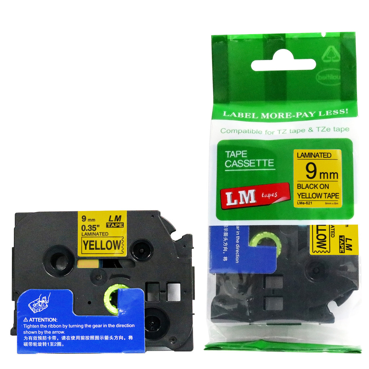 3 Compatible with Brother TZ621 Laminate Strong Adhesive Label Tape Black/Yellow 