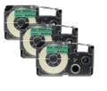 Compatible XR-6GN 1/4 In Black on Green Tape Cassette, 3/Pack