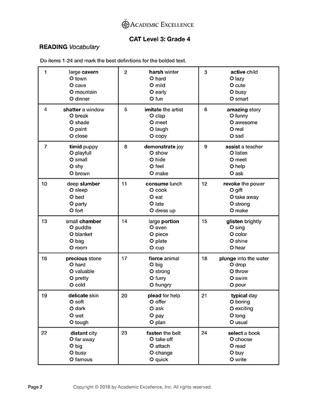 Cat Prep Pack Grade 4 Pdf Download Academic Excellence