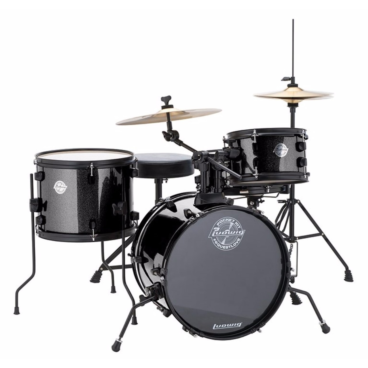 Ludwig LC178X016 Questlove Pocket Kit 4Piece Junior Drum Set, Black