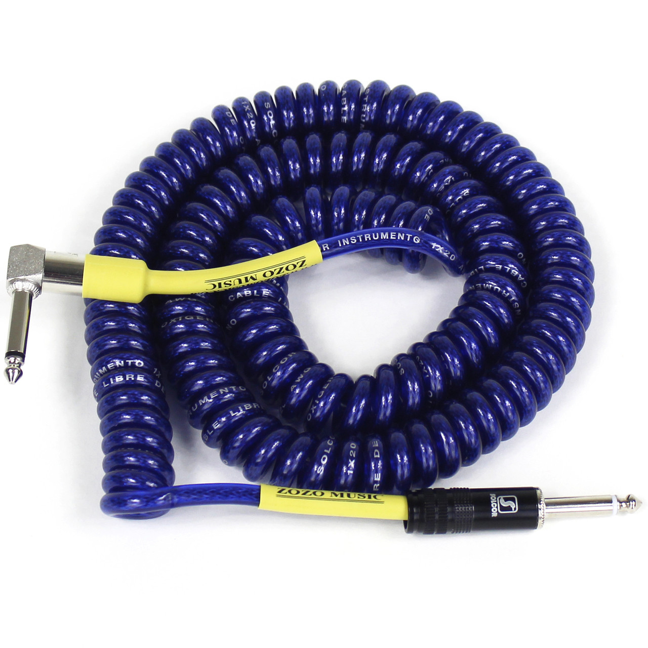 ZoZo Heavy Duty Vintage Coiled 20' Ft Right Angle/Straight Guitar Cable