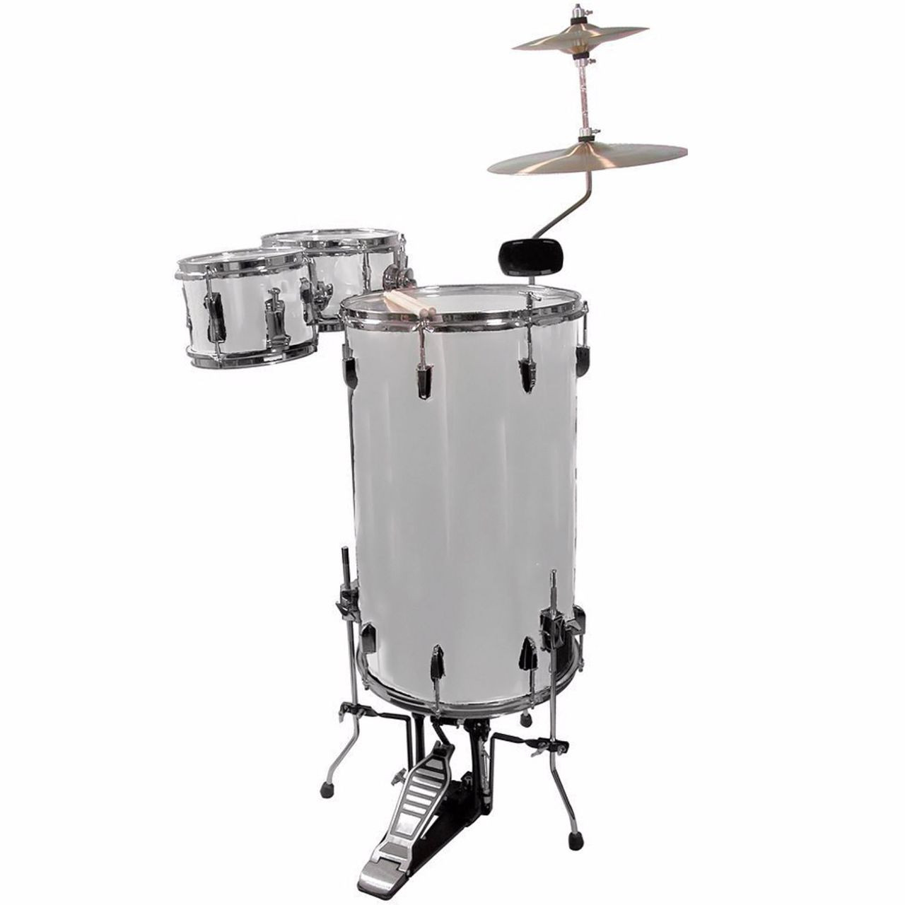 GP Percussion GP75SV Complete 3Piece Cocktail Drum Set, Metallic Silver