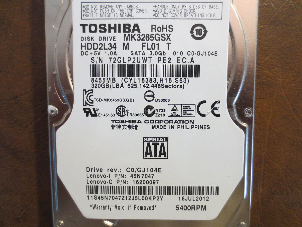 Toshiba MK3265GSX HDD2L34 M FL01 T 010 C0/GJ104E 320gb Sata - Effective  Electronics