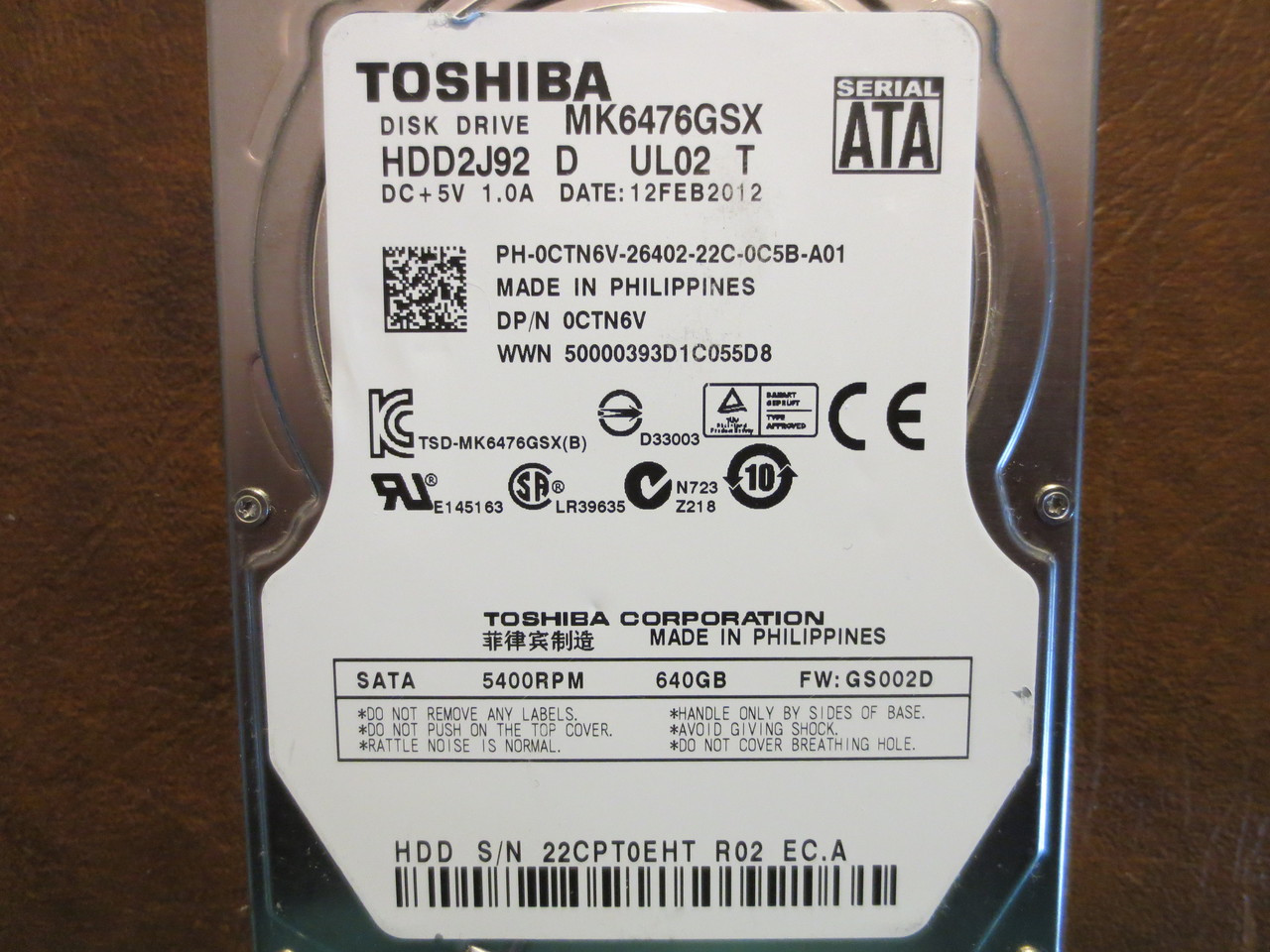 Toshiba MK6476GSX HDD2J92 D UL02 T FW:GS002D 640gb Sata (Donor for Parts) -  Effective Electronics