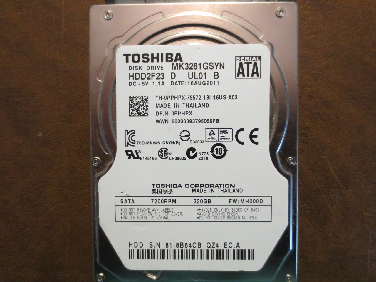 Toshiba MK3261GSYN HDD2F23 D UL01 B FW:MH000D 320gb Sata (Donor for Parts)  - Effective Electronics
