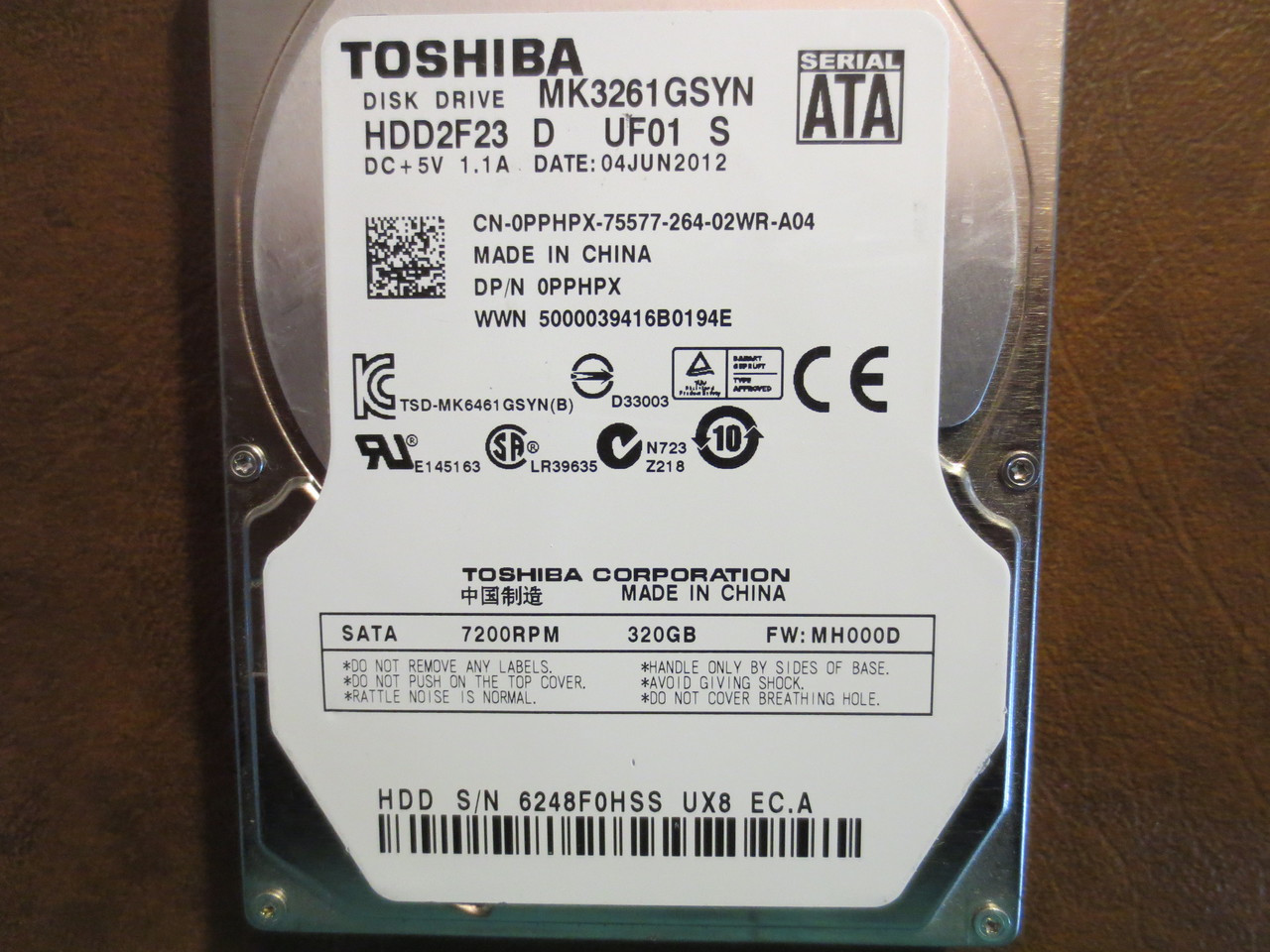 Toshiba MK3261GSYN HDD2F23 D UF01 S FW:MH000D 320gb Sata (Donor for Parts)  - Effective Electronics
