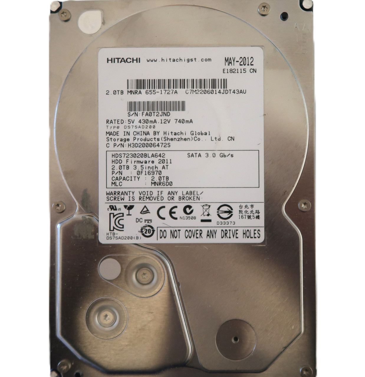 Hitachi HDS723020BLA642 0F16970 MNR6D0 (FA0T) China 2TB 3.5