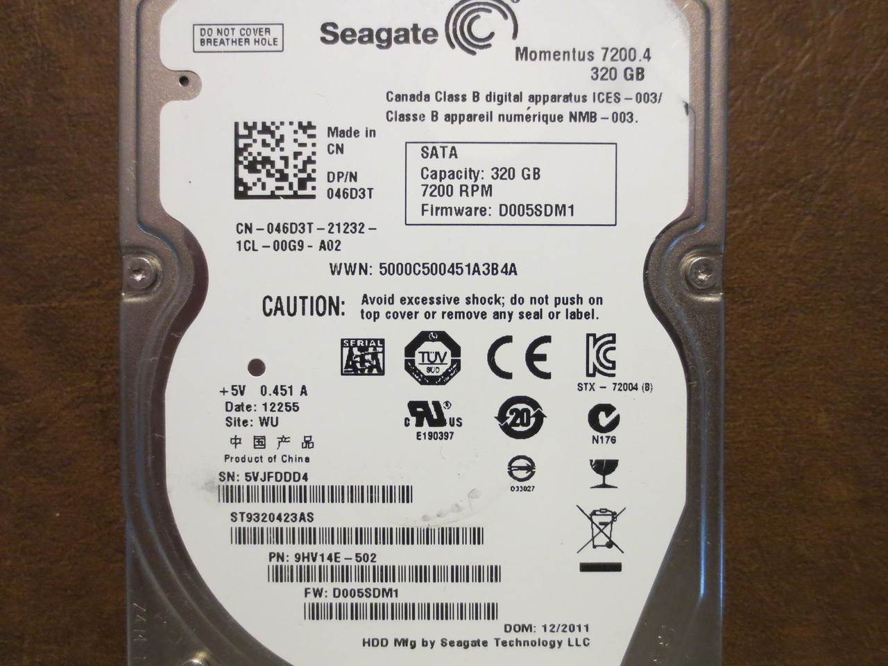 Seagate ST9320423AS 9HV14E-502 FW:D005SDM1 WU 320gb Sata - Effective  Electronics