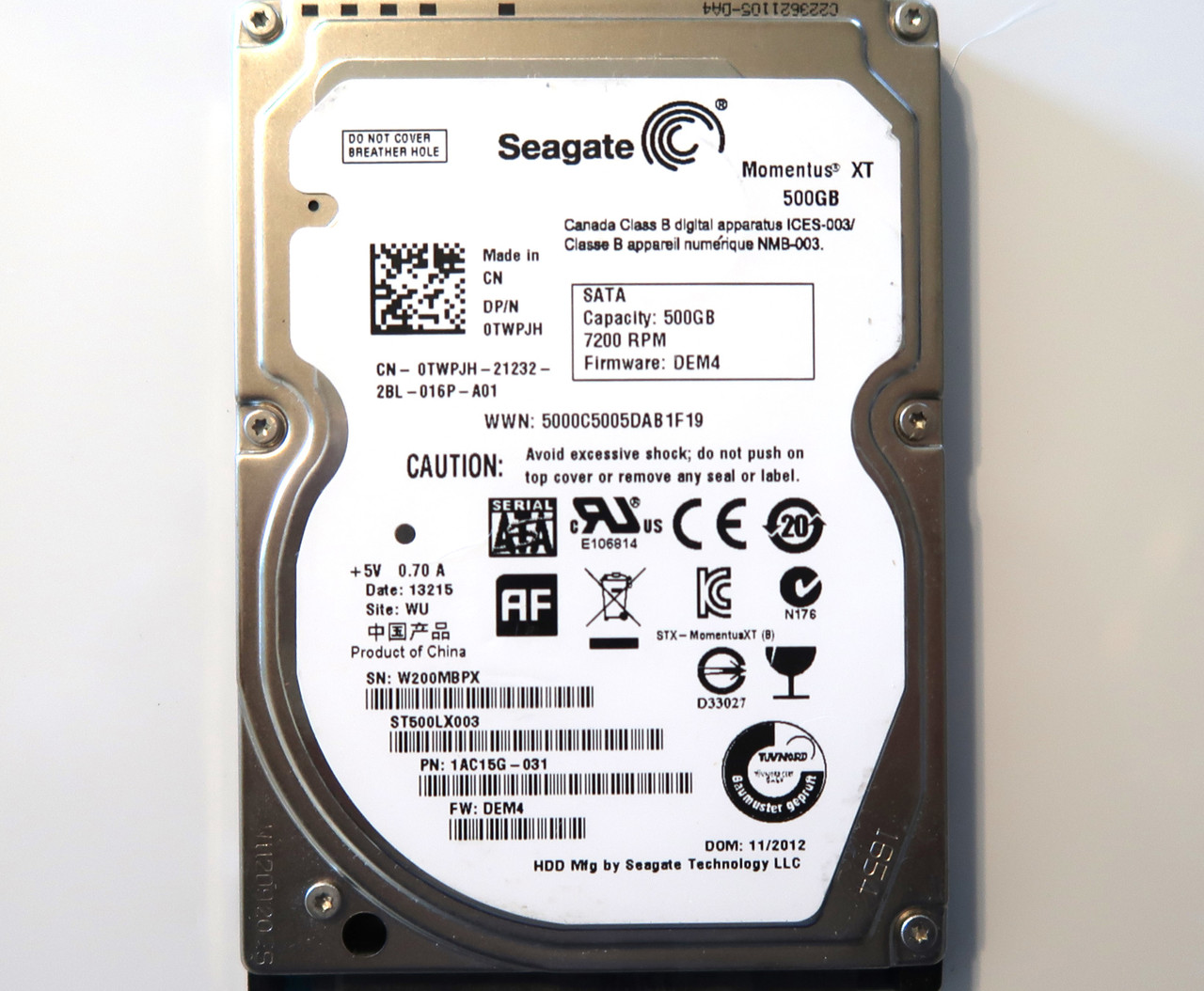 Seagate ST500LX003 1AC15G-031 DEM4 (W200) WU China 500gb 2.5