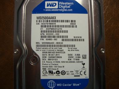 DCM DANNHVJMH WD2500AAKX-603CA0 Western Digital 250GB SATA 3.5 Hard Drive