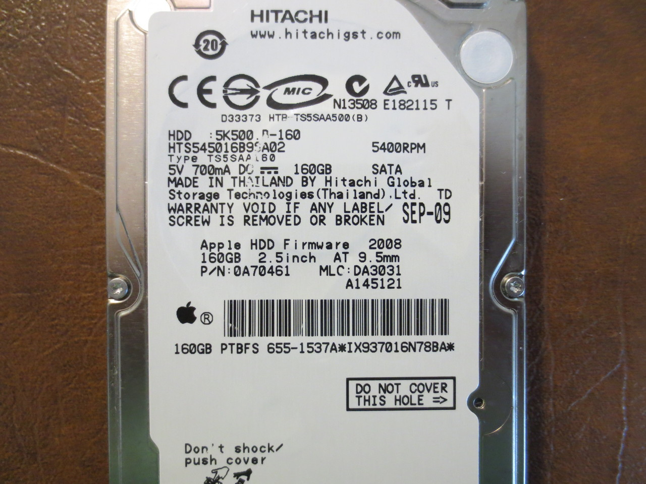 Hitachi HTS545016B9SA02 PN:0A70461 MLC:DA3031 Apple#655-1537A 160gb Sata -  Effective Electronics