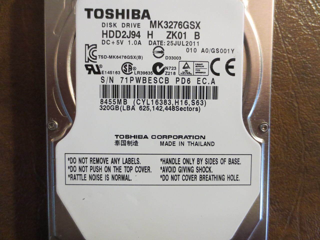 Toshiba MK3276GSX HDD2J94 H ZK01 B 010 A0/GS001Y 320gb Sata - Effective  Electronics