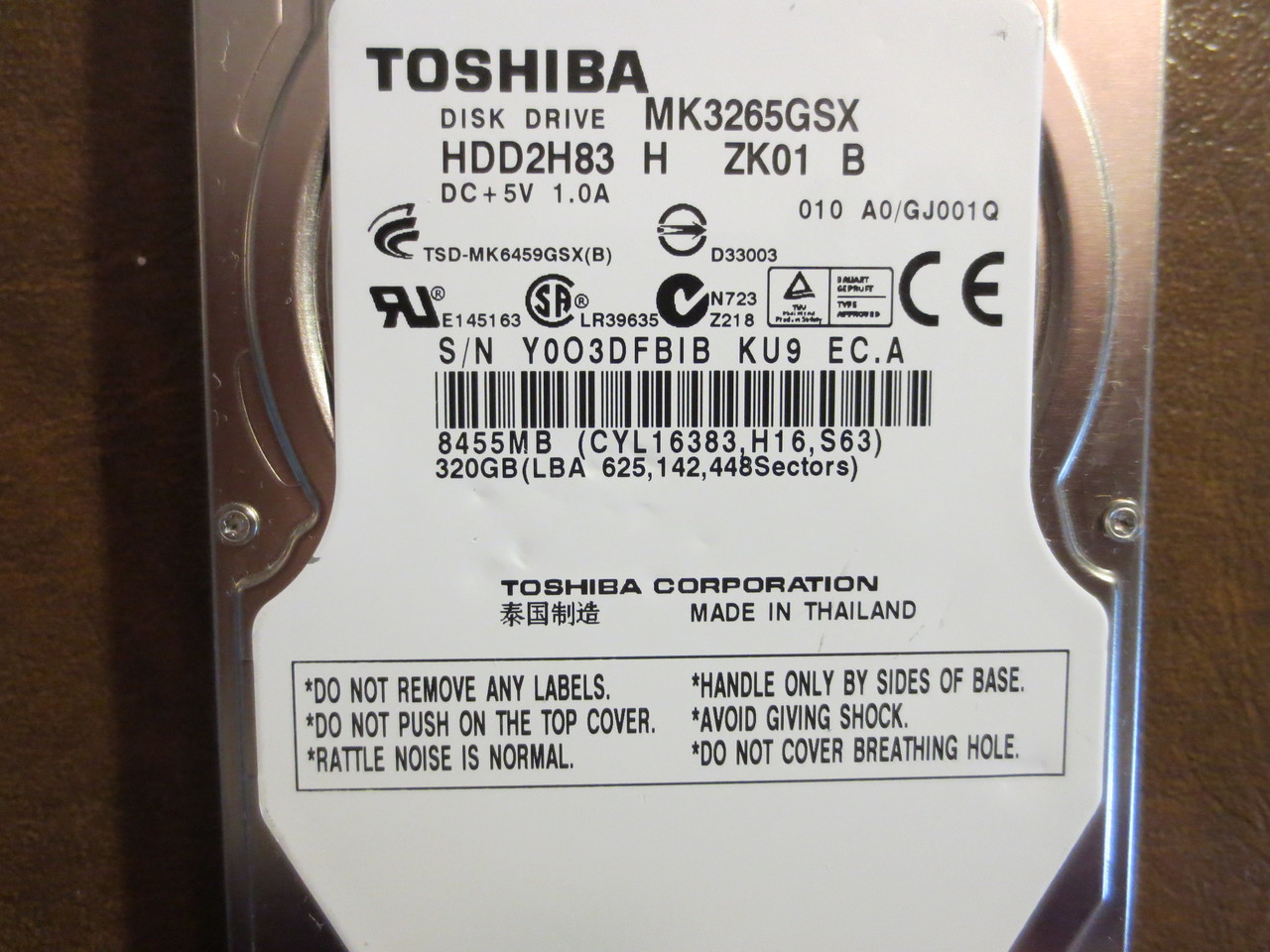 Toshiba MK3265GSX HDD2H83 H ZK01 S 010 A0/GJ001Q 320gb Sata - Effective  Electronics