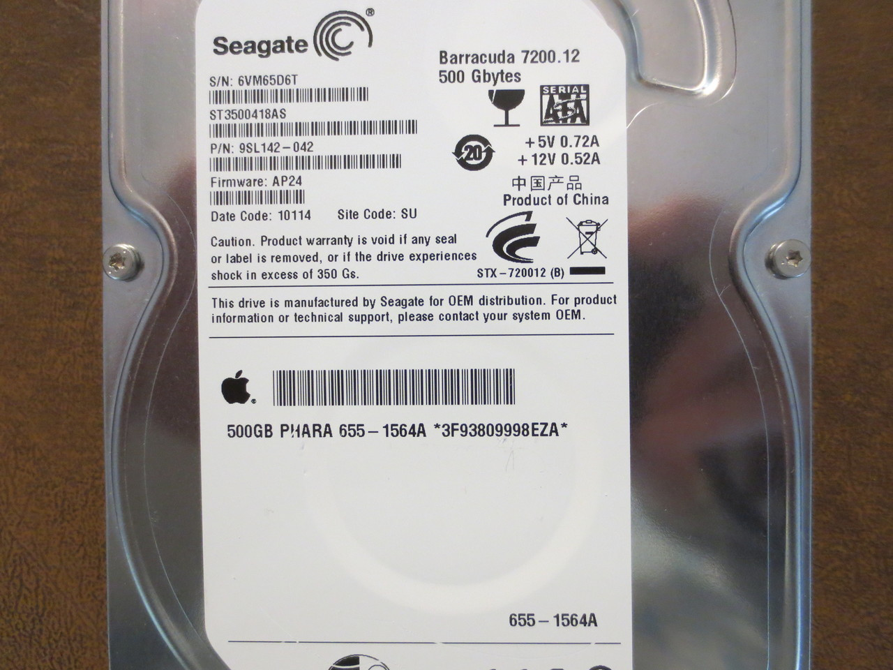 Seagate ST3500418AS 9SL142-042 FW:AP24 SU Apple#655-1564A 500gb Sata (T) -  Effective Electronics